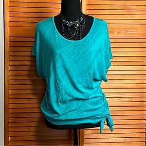 Iz Byer Relaxed Blue Tie Front Blouse